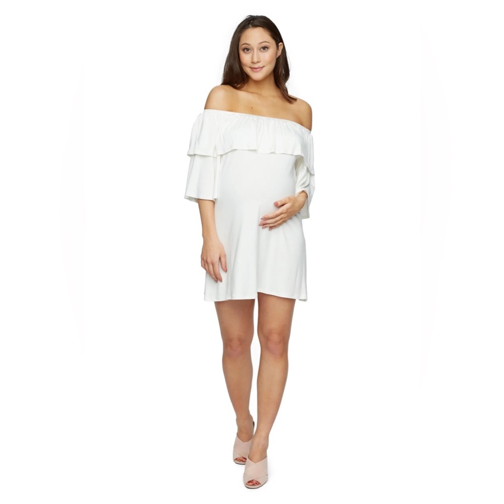 Rachel Pally Kylian Maternity Off Shoulder Ruffle Mini Dress Cream Size Large